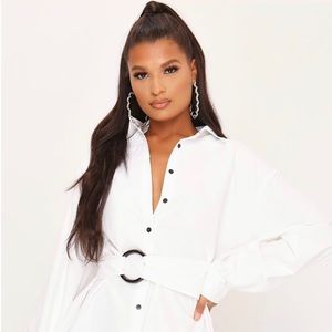 I Saw It First: White belted oversized shirt dress